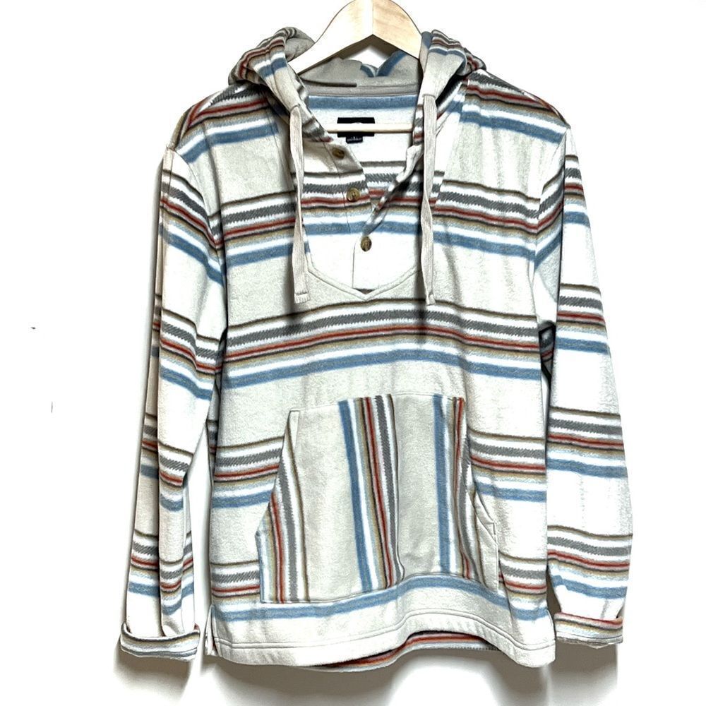 O'Neill Cream Striped Hooded Pullover with Blue and Brown Stripes
